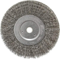 Weiler - 6" OD, 5/8" Arbor Hole, Crimped Steel Wheel Brush - 3/4" Face Width, 1-7/16" Trim Length, 0.0104" Filament Diam, 6,000 RPM - Eagle Tool & Supply