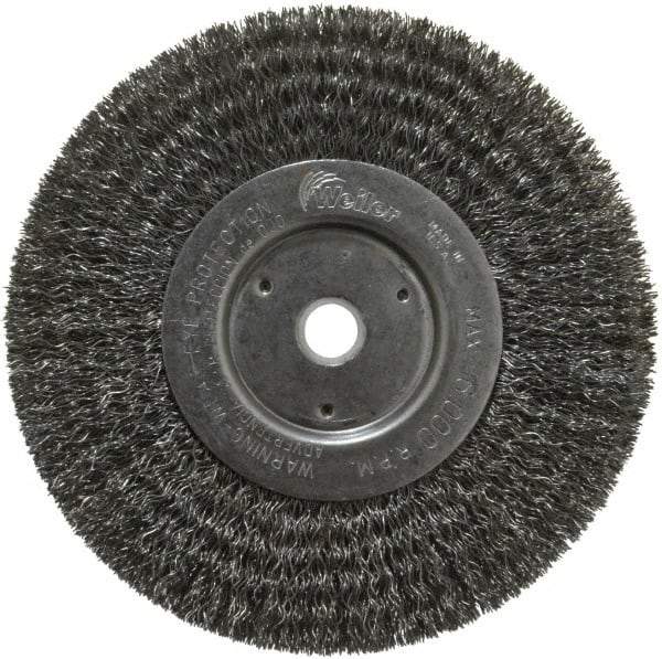 Weiler - 6" OD, 5/8" Arbor Hole, Crimped Steel Wheel Brush - 3/4" Face Width, 1-7/16" Trim Length, 0.0118" Filament Diam, 6,000 RPM - Eagle Tool & Supply