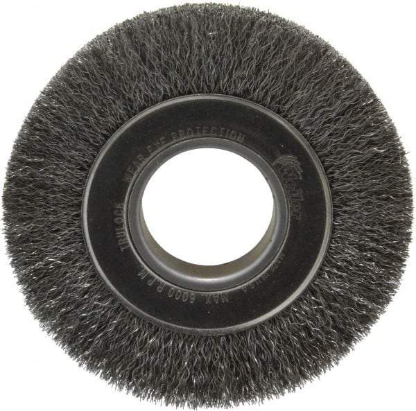 Weiler - 6" OD, 2" Arbor Hole, Crimped Steel Wheel Brush - 1" Face Width, 1-1/8" Trim Length, 0.0104" Filament Diam, 6,000 RPM - Eagle Tool & Supply