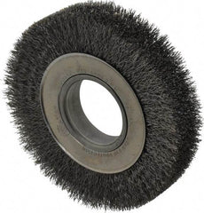 Weiler - 6" OD, 2" Arbor Hole, Crimped Steel Wheel Brush - 1-1/4" Face Width, 1-1/8" Trim Length, 0.0104" Filament Diam, 6,000 RPM - Eagle Tool & Supply