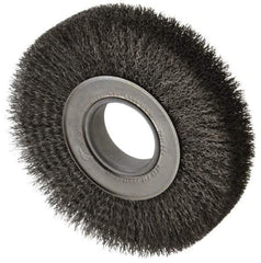 Weiler - 7" OD, 2" Arbor Hole, Crimped Steel Wheel Brush - 1-1/4" Face Width, 1-5/8" Trim Length, 0.0118" Filament Diam, 6,000 RPM - Eagle Tool & Supply