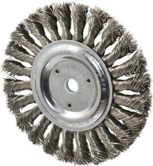 Weiler - 6" OD, 5/8" Arbor Hole, Knotted Stainless Steel Wheel Brush - 1/2" Face Width, 1-3/8" Trim Length, 0.016" Filament Diam, 9,000 RPM - Eagle Tool & Supply