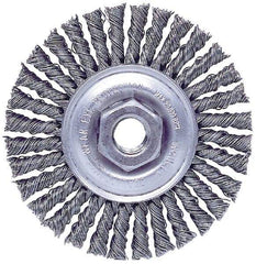 Weiler - 4" OD, M10x1.50 Arbor Hole, Knotted Steel Wheel Brush - 3/16" Face Width, 7/8" Trim Length, 0.02" Filament Diam, 20,000 RPM - Eagle Tool & Supply