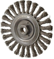 Weiler - 6" OD, 5/8-11 Arbor Hole, Knotted Stainless Steel Wheel Brush - 1/2" Face Width, 1-3/8" Trim Length, 0.023" Filament Diam, 12,500 RPM - Eagle Tool & Supply