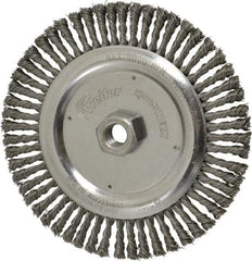 Weiler - 6-7/8" OD, 5/8-11 Arbor Hole, Knotted Steel Wheel Brush - 3/16" Face Width, 1-1/8" Trim Length, 0.02" Filament Diam, 9,000 RPM - Eagle Tool & Supply