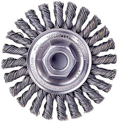 Weiler - 4" OD, 1/2-13 Arbor Hole, Knotted Stainless Steel Wheel Brush - 1/4" Face Width, 0.02" Filament Diam, 20,000 RPM - Eagle Tool & Supply