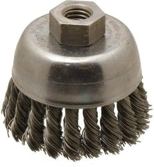 Weiler - 2-3/4" Diam, 1/2-13 Threaded Arbor, Steel Fill Cup Brush - 0.02 Wire Diam, 7/8" Trim Length, 14,000 Max RPM - Eagle Tool & Supply