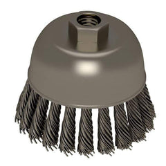 Weiler - 2-3/4" Diam, 5/8-11 Threaded Arbor, Stainless Steel Fill Cup Brush - 0.02 Wire Diam, 7/8" Trim Length, 14,000 Max RPM - Eagle Tool & Supply