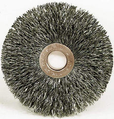 Weiler - 12" OD, 1-1/4" Arbor Hole, Knotted Steel Wheel Brush - 7/16" Face Width, 2-3/4" Trim Length, 0.023" Filament Diam, 3,600 RPM - Eagle Tool & Supply