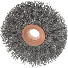 Weiler - 2-1/2" OD, 1/2" Arbor Hole, Crimped Steel Wheel Brush - 1/2" Face Width, 3/4" Trim Length, 0.0118" Filament Diam, 20,000 RPM - Eagle Tool & Supply