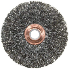 Weiler - 3" OD, 1/2" Arbor Hole, Crimped Steel Wheel Brush - 5/8" Face Width, 1" Trim Length, 0.0118" Filament Diam, 20,000 RPM - Eagle Tool & Supply