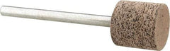 Cratex - 1/2" Head Diam x 1/2" Thickness, W185, Cylinder End, Aluminum Oxide Mounted Point - Very Coarse Grade, 36 Grit, 16,870 RPM - Eagle Tool & Supply