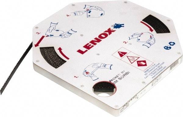 Lenox - 3/8" x 100' x 0.025" Carbon Steel Band Saw Blade Coil Stock - 6 TPI, Toothed Edge, Hook Form, Raker Set, Flexible Back, Constant Pitch, Contour Cutting - Eagle Tool & Supply