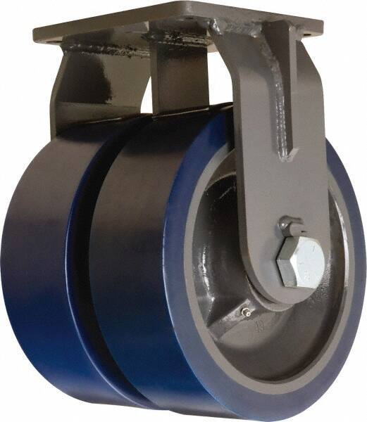 Hamilton - 12" Diam x 4" Wide x 15-1/2" OAH Top Plate Mount Dual Rigid Caster - Polyurethane Mold on Forged Steel, 12,000 Lb Capacity, Tapered Roller Bearing, 8-1/2 x 8-1/2" Plate - Eagle Tool & Supply