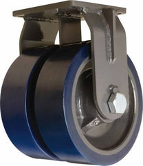 Hamilton - 12" Diam x 4" Wide x 15-1/2" OAH Top Plate Mount Dual Rigid Caster - Polyurethane Mold on Forged Steel, 12,000 Lb Capacity, Tapered Roller Bearing, 8-1/2 x 8-1/2" Plate - Eagle Tool & Supply