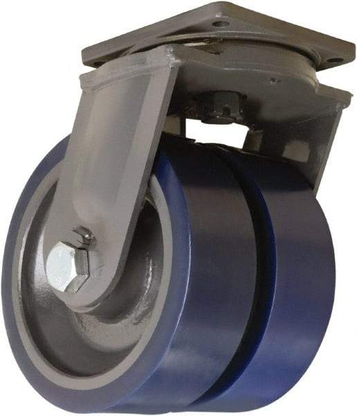 Hamilton - 12" Diam x 4" Wide x 15-1/2" OAH Top Plate Mount Dual Swivel Caster - Polyurethane Mold on Forged Steel, 12,000 Lb Capacity, Tapered Roller Bearing, 8-1/2 x 8-1/2" Plate - Eagle Tool & Supply