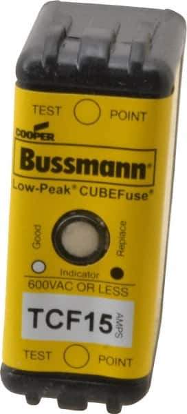 Cooper Bussmann - 300 VDC, 600 VAC, 15 Amp, Time Delay General Purpose Fuse - Plug-in Mount, 1-7/8" OAL, 100 at DC, 200 (CSA RMS), 300 (UL RMS) kA Rating - Eagle Tool & Supply