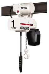 Coffing - 1 Ton Capacity, 16 FPM Lift Speed, 115/230 Volt, Hoist with Motorized Trolley - 1 Output hp, 15' Max Lift, 17-15/16" Min Headroom, 1 Chain - Eagle Tool & Supply
