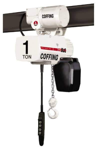 Coffing - 1/2 Ton Capacity, 16 FPM Lift Speed, 230/460 Volt, Hoist with Motorized Trolley - 0.5 Output hp, 15' Max Lift, 17-15/16" Min Headroom, 1 Chain - Eagle Tool & Supply