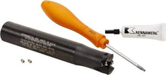 Kennametal - 25mm Cut Diam, 0.059" Max Depth, 25mm Shank Diam, Cylindrical Shank Indexable High-Feed Helical End Mill - Screw Holding Method, WOEJ090512.. Insert, KF2X Toolholder, Through Coolant - Eagle Tool & Supply
