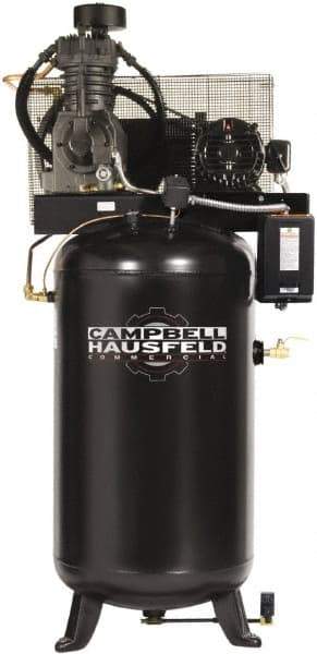 Campbell Hausfeld - 5 hp, 80 Gal Stationary Electric Vertical Air Compressor - Three Phase, 175 Max psi, 16.6 CFM, 208-230/460 Volt - Eagle Tool & Supply