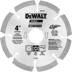 DeWALT - 4" Diam, 5/8 & 7/8" Arbor Hole Diam, 8 Tooth Wet & Dry Cut Saw Blade - Diamond-Tipped, Straight Action, Standard Round Arbor - Eagle Tool & Supply