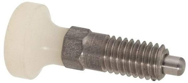 Vlier - M6x1.0, 13mm Thread Length, 0.118" Max Plunger Diam, 0.11 Lb Init to 0.34 Lb Final End Force, Knob Handle Plunger - Delrin Knob, 0.63" Body Length, 1/2" Length Under Head/Shoulder, 0.118" Plunger Projection - Eagle Tool & Supply