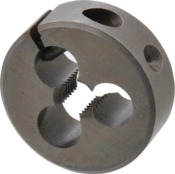 Made in USA - 1/4-28 UNF Thread, 1" Outside Diam High Speed Steel Round Die - 3/8" Thick, Right Hand Thread, Adjustable - Exact Industrial Supply