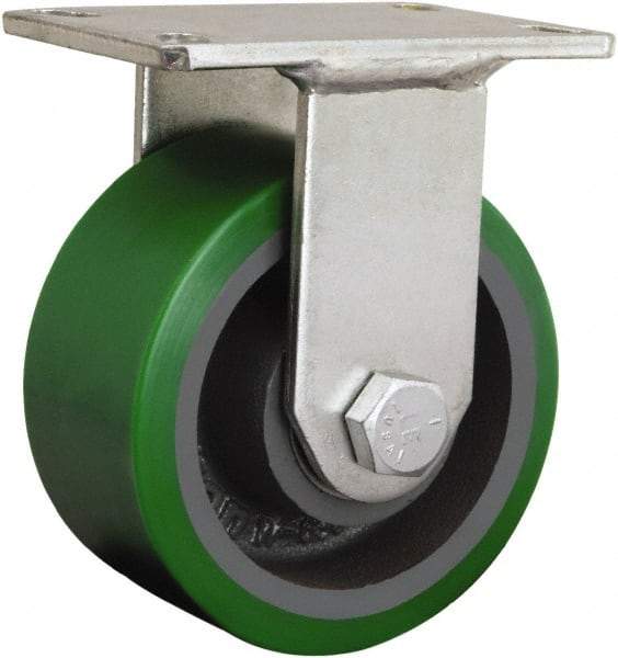 Hamilton - 8" Diam x 2-3/4" Wide, Iron Rigid Caster - 2,500 Lb Capacity, Top Plate Mount, 5-1/4" x 7-1/4" Plate, Straight Roller Bearing - Eagle Tool & Supply