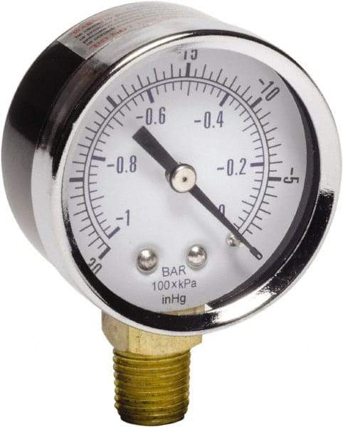 Gast - 1/4 NPT Air Compressor Vacuum Gauge - 2" Diam, Use with Gast 0211/0523 Rotary Vane Units - Eagle Tool & Supply