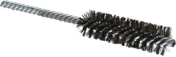 Made in USA - 3/4" Diam Helical Steel Tube Brush - Double Spiral, 0.006" Filament Diam, 2-1/2" Brush Length, 5-1/2" OAL, 0.237" Diam Galvanized Steel Shank - Eagle Tool & Supply