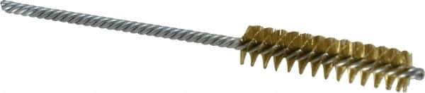Made in USA - 3/8" Diam Helical Brass Tube Brush - Double Spiral, 0.005" Filament Diam, 1-1/2" Brush Length, 4" OAL, 1/8" Diam Galvanized Steel Shank - Eagle Tool & Supply