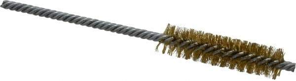 Made in USA - 1/2" Diam Helical Brass Tube Brush - Double Spiral, 0.006" Filament Diam, 2" Brush Length, 5" OAL, 0.162" Diam Galvanized Steel Shank - Eagle Tool & Supply