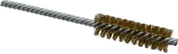 Made in USA - 5/8" Diam Helical Brass Tube Brush - Double Spiral, 0.005" Filament Diam, 2" Brush Length, 5" OAL, 0.208" Diam Galvanized Steel Shank - Eagle Tool & Supply