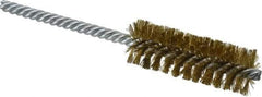 Made in USA - 7/8" Diam Helical Brass Tube Brush - Double Spiral, 0.006" Filament Diam, 2-1/2" Brush Length, 5-1/2" OAL, 0.237" Diam Galvanized Steel Shank - Eagle Tool & Supply