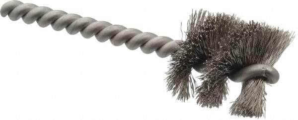 Made in USA - 1" Diam Helical Stainless Steel Tube Brush - 0.008" Filament Diam, 1" Brush Length, 3-1/2" OAL, 0.248" Diam Stainless Steel Shank - Eagle Tool & Supply