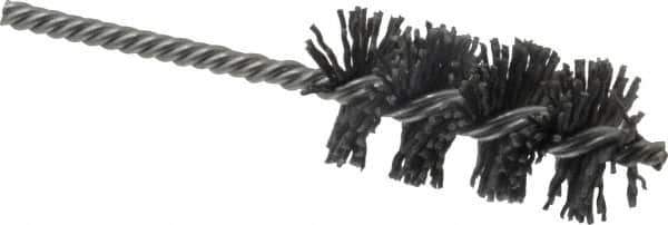 Made in USA - 1-1/4" Diam Helical Nylon Tube Brush - Single Spiral, 0.04" Filament Diam, 2-1/2" Brush Length, 5-1/2" OAL, 15/64" Diam Galvanized Steel Shank - Eagle Tool & Supply