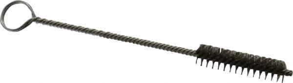Made in USA - 1-1/2" Long x 3/8" Diam Stainless Steel Twisted Wire Bristle Brush - Double Spiral, 5-1/2" OAL, 0.005" Wire Diam, 0.085" Shank Diam - Eagle Tool & Supply
