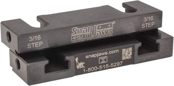 Snap Jaws - 4" Wide x 1.155" High x 0.55" Thick, Step Vise Jaw - Hard, Steel, Fixed Jaw, Compatible with 4" Vises - Eagle Tool & Supply