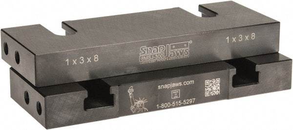 Snap Jaws - 8" Wide x 3" High x 1" Thick, Flat/No Step Vise Jaw - Soft, Steel, Fixed Jaw, Compatible with 8" Vises - Eagle Tool & Supply