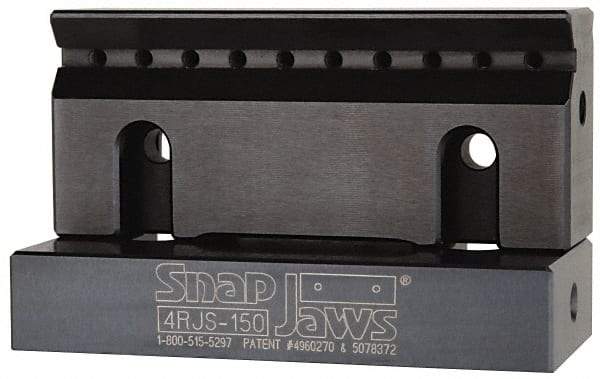 Snap Jaws - 4" Wide x 1-3/4" High x 1" Thick, V-Groove Vise Jaw - Steel, Fixed Jaw, Compatible with 4" Vises - Eagle Tool & Supply