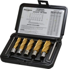 Hougen - 9 Piece, 9/16 to 1-1/16" Cutter Diam, 2" Cutting Depth, High Speed Steel Annular Cutter Set - TiN Finish, 3/4" Shank Diam, 9/16, 11/16, 13/16, 15/16, 1-1/16" Cutter Diams, 2 Flats on Shank - Eagle Tool & Supply