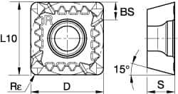 Kennametal - SDET43 GB2 Grade KC520M Carbide Milling Insert - TiAlN Finish, 3/16" Thick, 1/2" Inscribed Circle, 0.8mm Corner Radius - Eagle Tool & Supply
