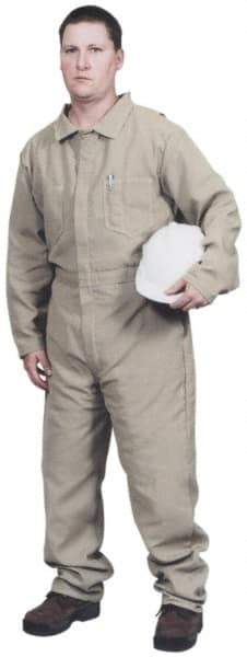 Stanco Safety Products - Size L, Khaki, Zipper, Flame Resistant/Retardant Coverall - 42 to 44" Chest, Nomex, 7 Pockets, Elastic Waistband, Full Action Back, 2-Way Concealed Zipper - Eagle Tool & Supply