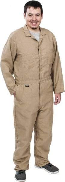 Stanco Safety Products - Size XL, Khaki, Zipper, Flame Resistant/Retardant Coverall - 46 to 48" Chest, Nomex, 7 Pockets, Elastic Waistband, Full Action Back, 2-Way Concealed Zipper - Eagle Tool & Supply