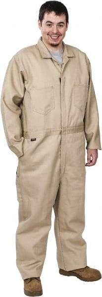 Stanco Safety Products - Size L, Tan, Zipper, Flame Resistant/Retardant Coverall - 42 to 44" Chest, Indura, 7 Pockets, Elastic Waistband, Full Action Back, 2-Way Concealed Zipper - Eagle Tool & Supply