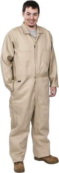Stanco Safety Products - Size XL, Tan, Zipper, Flame Resistant/Retardant Coverall - 46 to 48" Chest, Indura, 7 Pockets, Elastic Waistband, Full Action Back, 2-Way Concealed Zipper - Eagle Tool & Supply