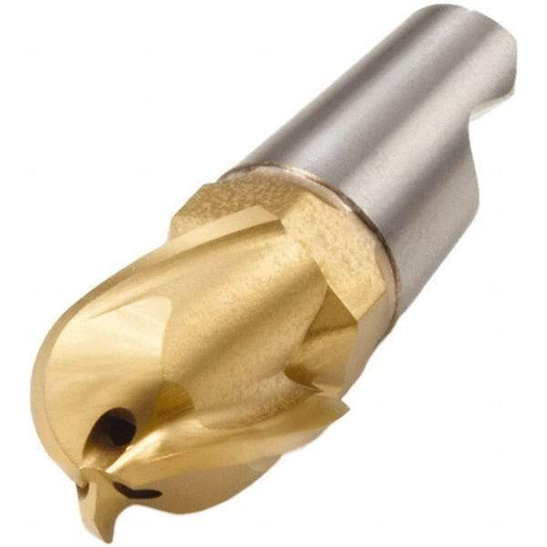 Seco - MM10 M03 Grade F40M Carbide End Milling Tip Insert - TiAlN/TiN Finish, 3 Flutes, 0.394" Cutting Diam, 0.467" Depth of Cut, 0.619" Extension, 0.197" Cnr Rad - Eagle Tool & Supply