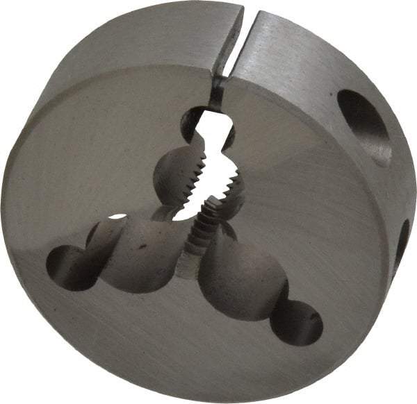 Irwin Hanson - 1/4-20 UNC Thread, 1-1/2" Outside Diam Carbon Steel Round Die - 1/2" Thick, Right Hand Thread, Adjustable - Exact Industrial Supply