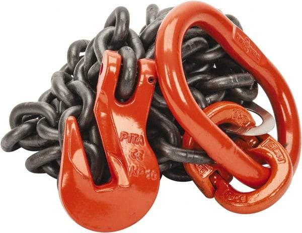 Pewag - 10' Long x 10" Wide, 8,800 Lb Basket Capacity, 8,800 Lb Vertical Capacity, Alloy Steel Web Sling - SOG Chain Sling, 3/8" Diam Chain, Self-Colored, with Grab Hook & Master Link - Eagle Tool & Supply